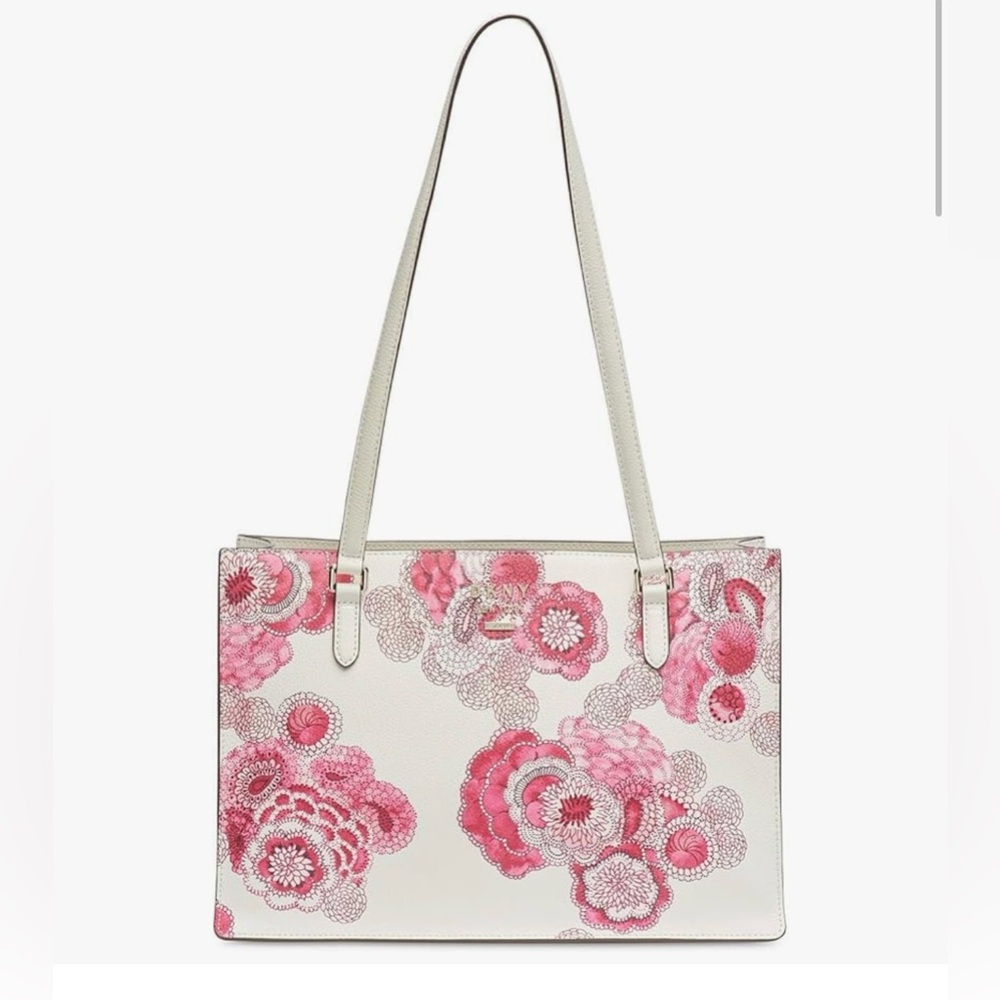 DKNY White and Pink Floral Shoulder Bag